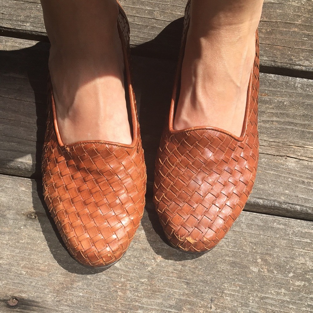 Vintage Bass Leather Woven Loafer Flats
